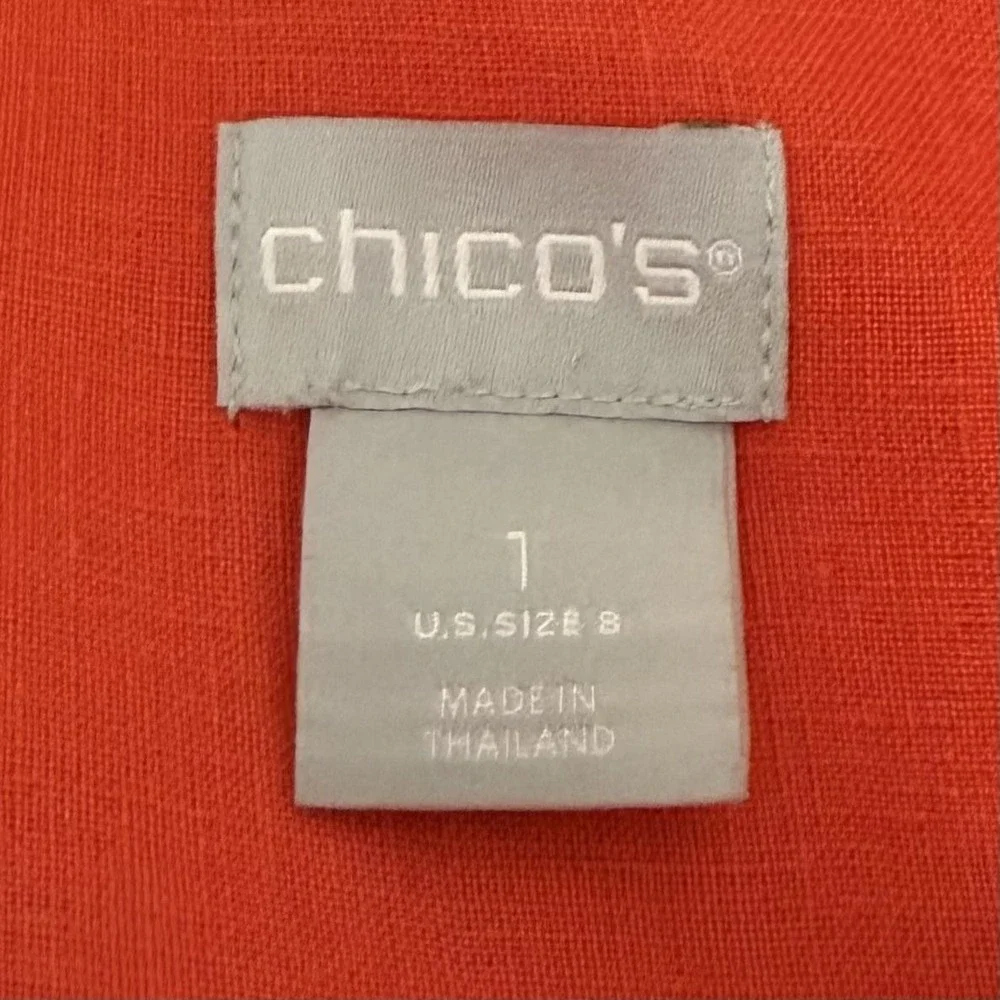 Chicos Top Women's 8 Orange 100% Linen Casual Career Capsule Button Up Shirt - Picture 7 of 10